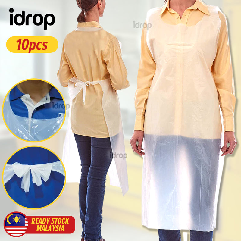 idrop [ 10pcs ] Disposable Plastic Apron / Apron Plastik Pakai Buang / 一次性围裙(长 )(10片)