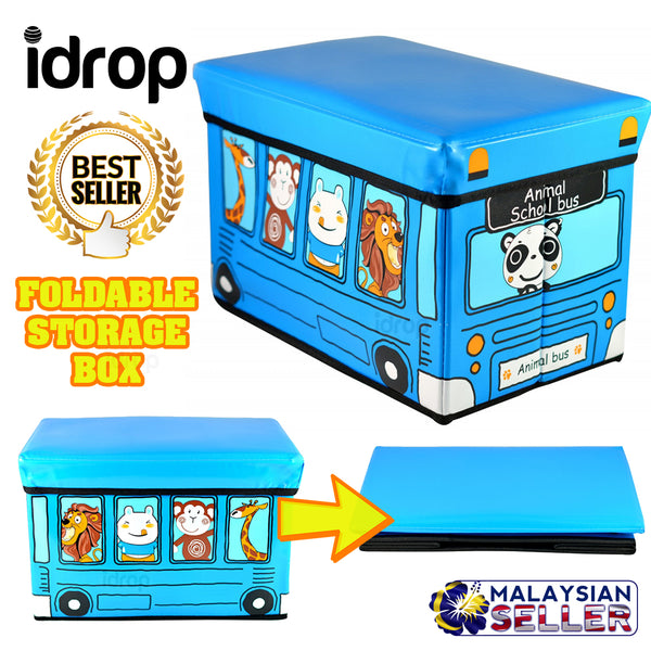 idrop FOLDING STORAGE STOOL -  Foldable Container Box Blue bus model