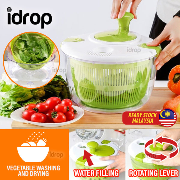 idrop [ 5 Liter ] Vegetable Salad Spin Dryer & Washer Spinner Dehydrator / Mangkuk Pemutar Pencuci dan Pengering Sayur / 脱水器