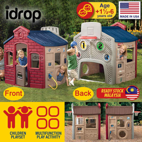 idrop Children's Outdoor Playhouse - School House / Gas Station / Market / Basketball Football Playset