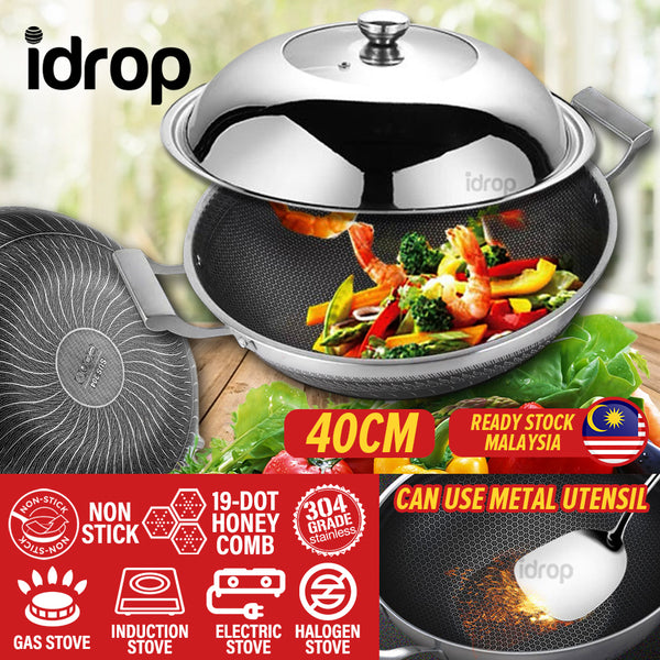 idrop 40CM Non Stick Kitchenware Cookware Cooking Wok Pot + Lid Cover