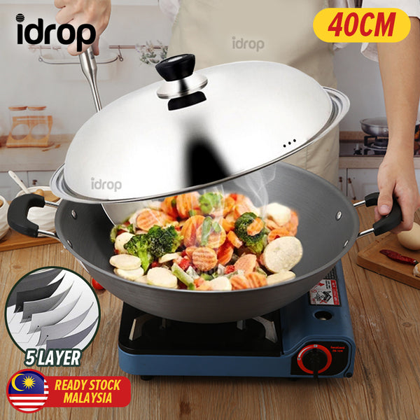 idrop [ 40CM ] Iron Casted Nonstick Cooking Wok / Kuali Masak / 铸铁不粘锅