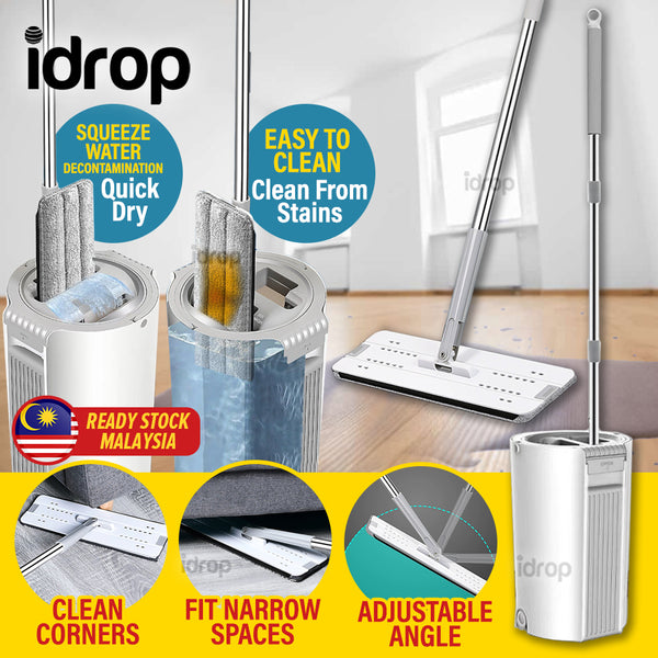 idrop Household Cleaning Flat Mop with Wash Bucket / Mop Lantai Rumah / 带洗桶的家用清洁平板拖把