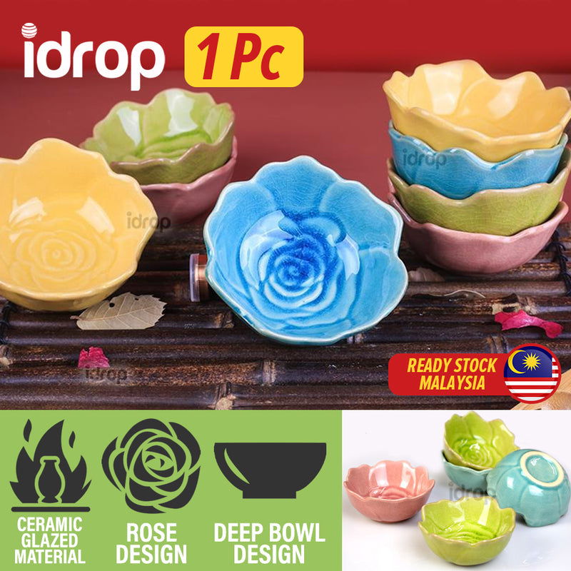 idrop Small Ceramic Rose Flower Bowl / Mangkuk Seramik Rekaan Bunga Mawar / 陶瓷碟 3.25^陶瓷冰裂釉小碗(玫瑰花款 )8.5CM