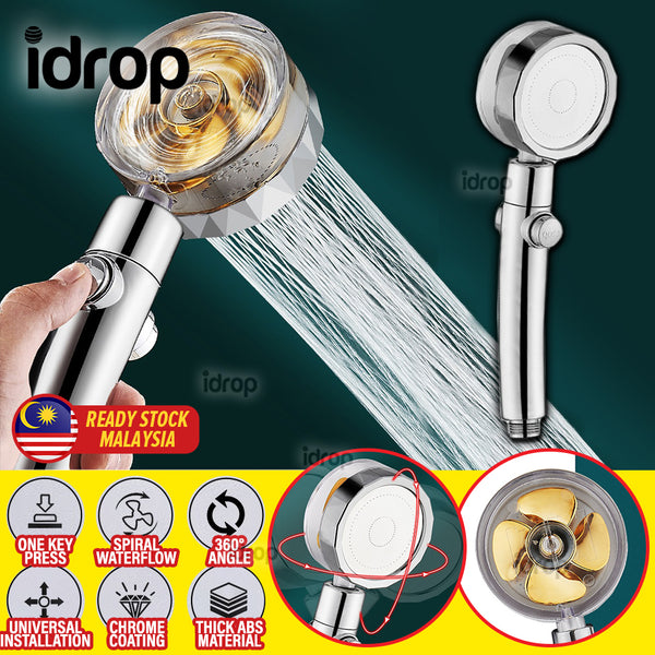 idrop Turbocharge Pressurized Shower Head 360° with Adjustable Angle / Kepala pancuran Bilik Mandi Turbo / 360°涡轮增压增压淋浴头，角度可调