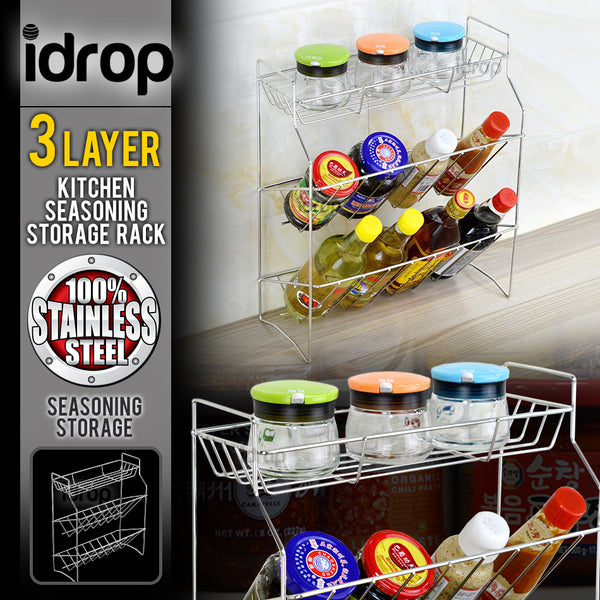 idrop 3 LAYER Stainless Steel Kitchen Seasoning  Bottle Shelf Storage Rack