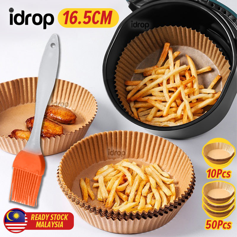 idrop [ 10pcs / 50pcs ] Air Fryer Oil Paper Plate Food Grade Baking Oil Paper Plate & Oil Seasoning Brush / Kertas Minyak Hidang Makanan Untuk Penggoreng Udara & Berus Sapu Minyak / 空气炸锅硅油纸和调味刷