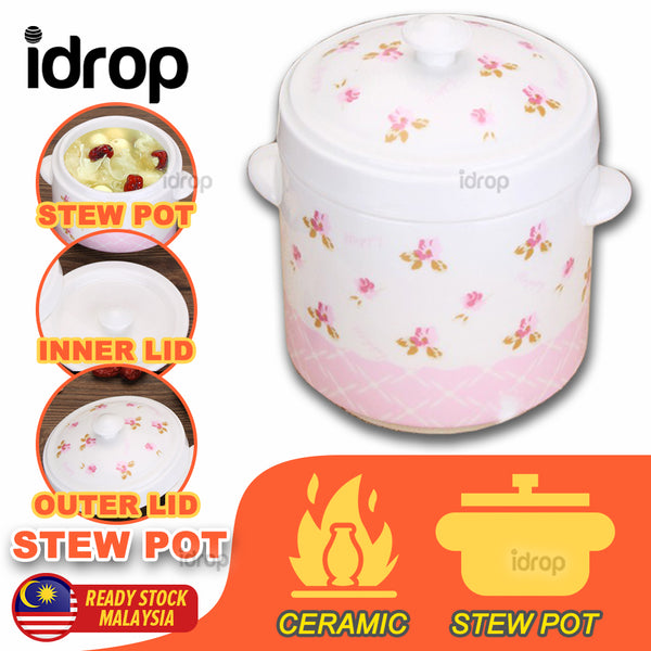 idrop 740ml Ceramic Floral Stew Pot