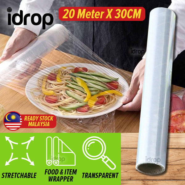 idrop [ 20M x 30CM ] Clear Wrap Transparent Food and Item Wrapping Plastic Packaging