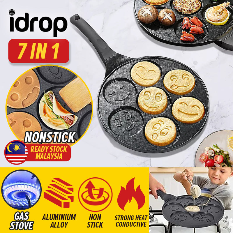 idrop [ 7 IN 1 ] Omelette & Pancake Waffle Smiley Nonstick Cooking Frying Baking Pan / Kuali Masak Telur dan Penkek / 7孔表情煎锅