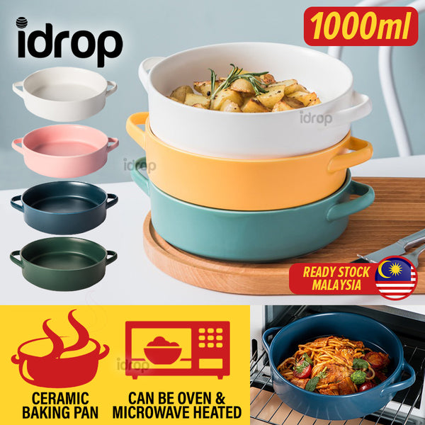 idrop [ 1000ml ] Ceramic Oven Binaural Round Baking Pan