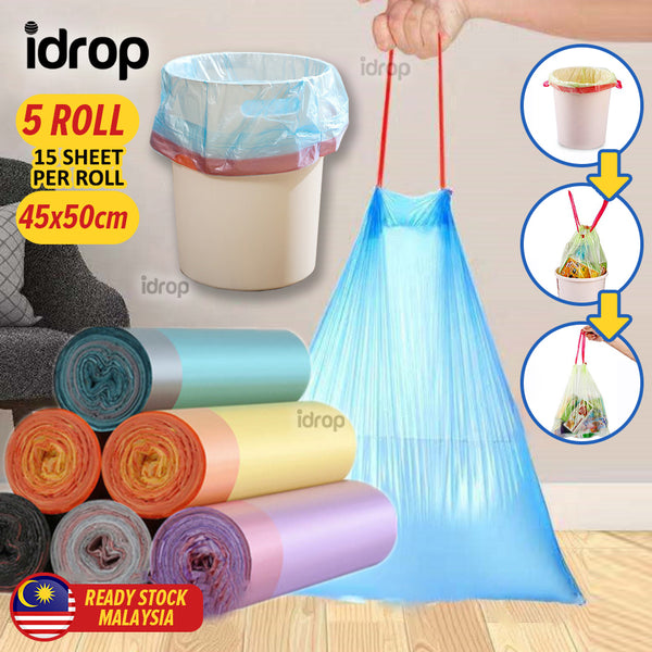 1 Roll (15Pcs/Roll) Thickened Drawstring Trash Bag Garbage Bags