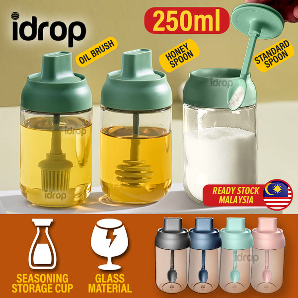 idrop [ 250ml ] Seasoning Honey & Oil Glass Jar Storage Cup