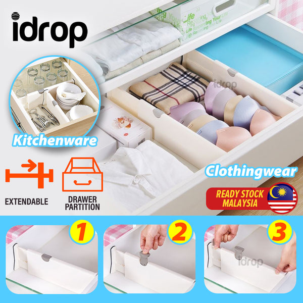 idrop Drawer Storage Expandable Extendable Partition Divider / Pembahagi Laci / 抽屉收纳分隔板  [ 28CM~44CM ]