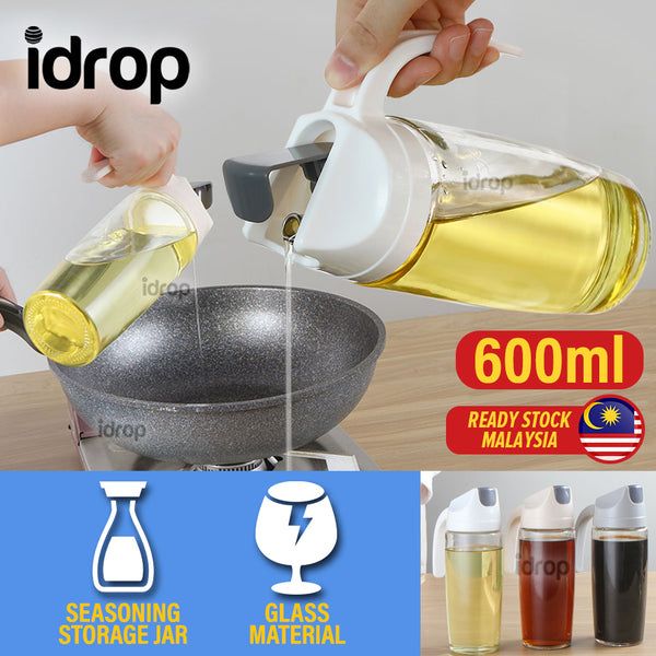 idrop [ 600ml ] Leakproof Oil & Seasoning Sauce Glass Jar Jug Dispenser