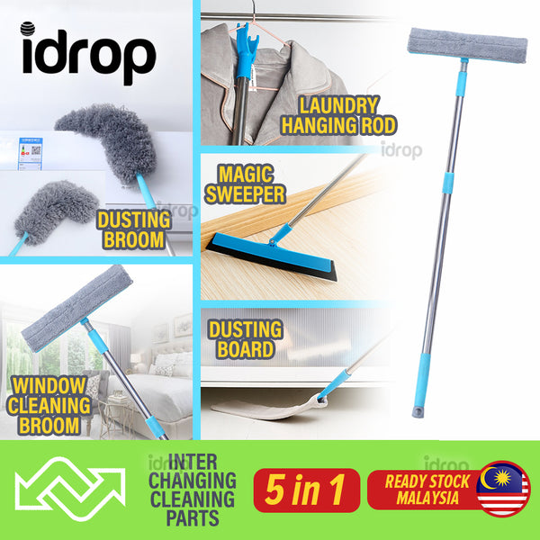 idrop [ 5 IN 1 ] Multifunction Interchanging Multiuse Household Cleaning Kit Set [ Broom / Sweeper / Duster Broom / Duster Board / Hanger Rod ]