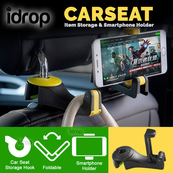 idrop Car Seat Rear Storage Hook and Smartphone Holder