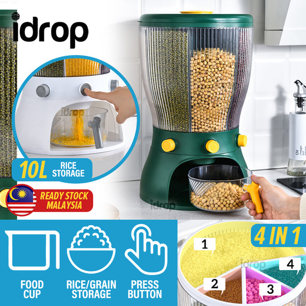 idrop [ 10L ] 4 IN 1 Multifunction Dried Food Rice Grain Compartment Storage Food Dispenser