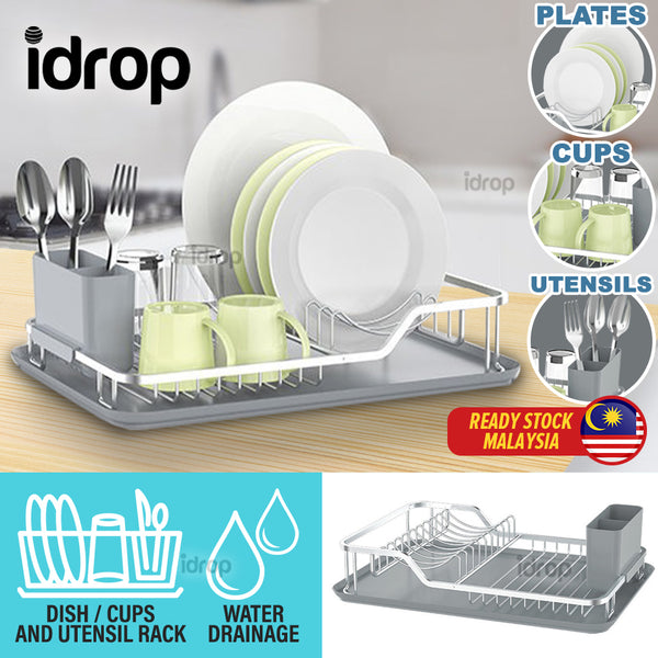 idrop Kitshen Storage Rack Drainer Shelf for Plates Dishes Cups and Utensils / Rak Pinggan Mangkuk Cawan dan Perkakas / 铝碗碟架(银色