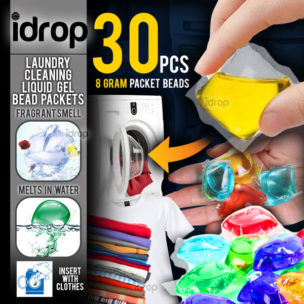 idrop Laundry Cleaning Fragrant Perfume Liquid Gel Soap Bead Packets [ 30pcs x 8g ]