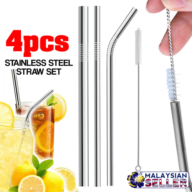 idrop 4pcs Stainless Steel Drinking Straw & Cleaner Brush -