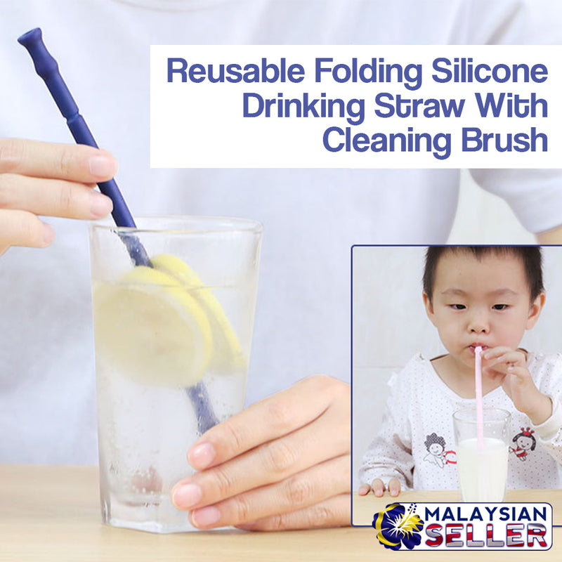 idrop Reusable Folding Silicone Drinking Straw With Cleaning Brush [ 11mm / 12mm ]