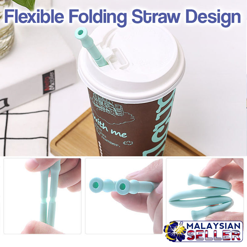 idrop Reusable Folding Silicone Drinking Straw With Cleaning Brush [ 11mm / 12mm ]