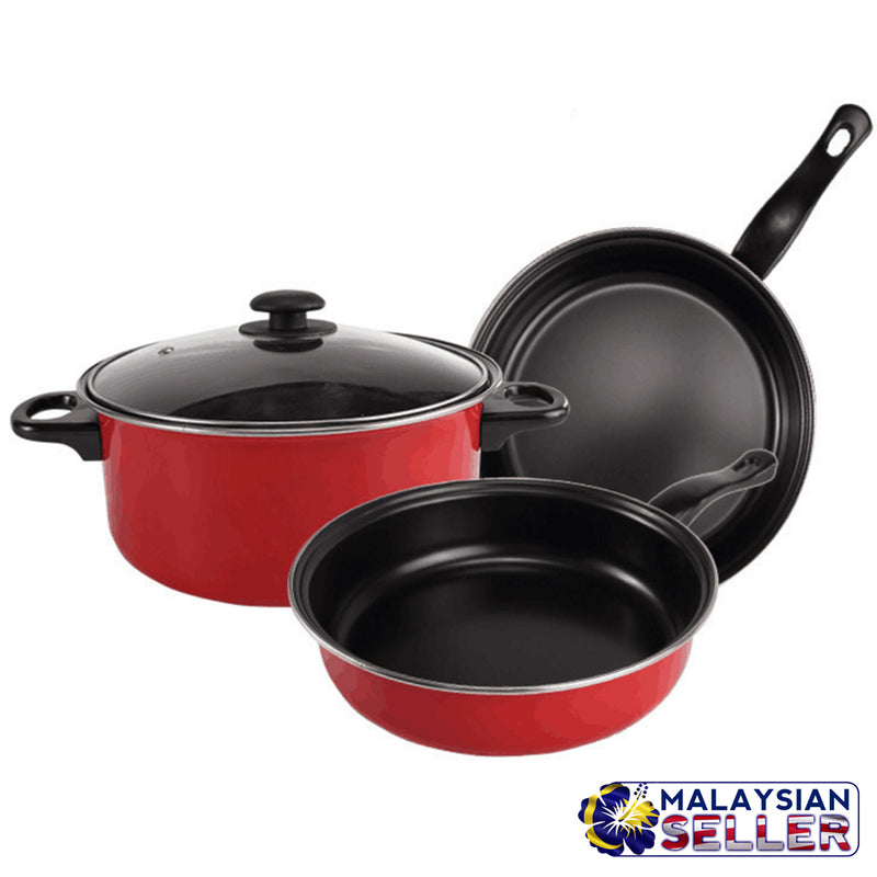 idrop 5PCS RED KITCHEN Cooking Pot Pan Set