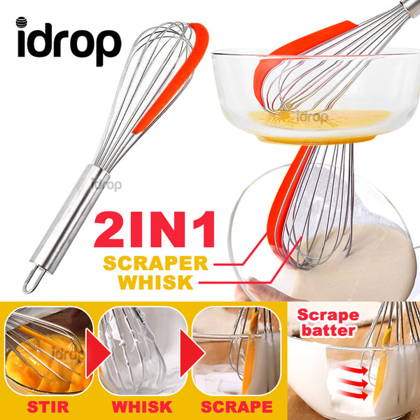 idrop 2 IN 1 Kitchen Stir Whisk & Silicone Batter Scraper