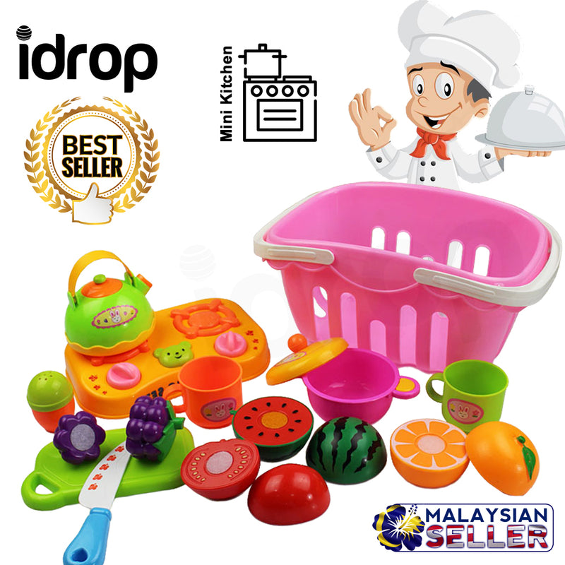 idrop Cutting Fruit Vegetable Toy Pretend Play House Cooking Set for Kids Children