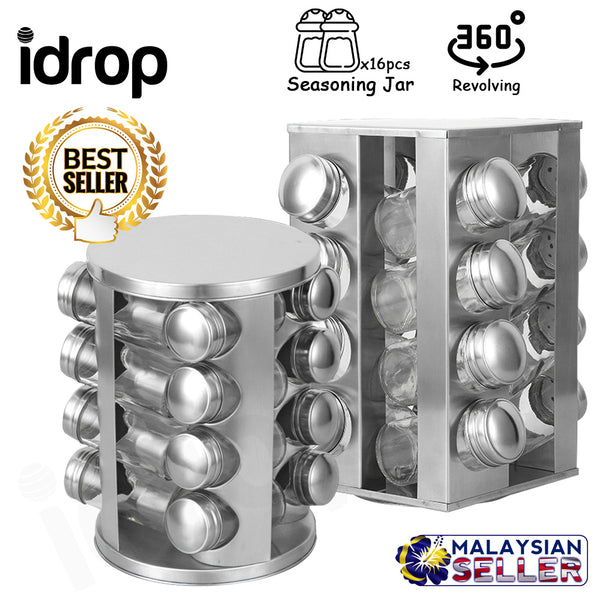 idrop Stainless Steel Round & Square Revolving Spice Rack with Seasoning Jar