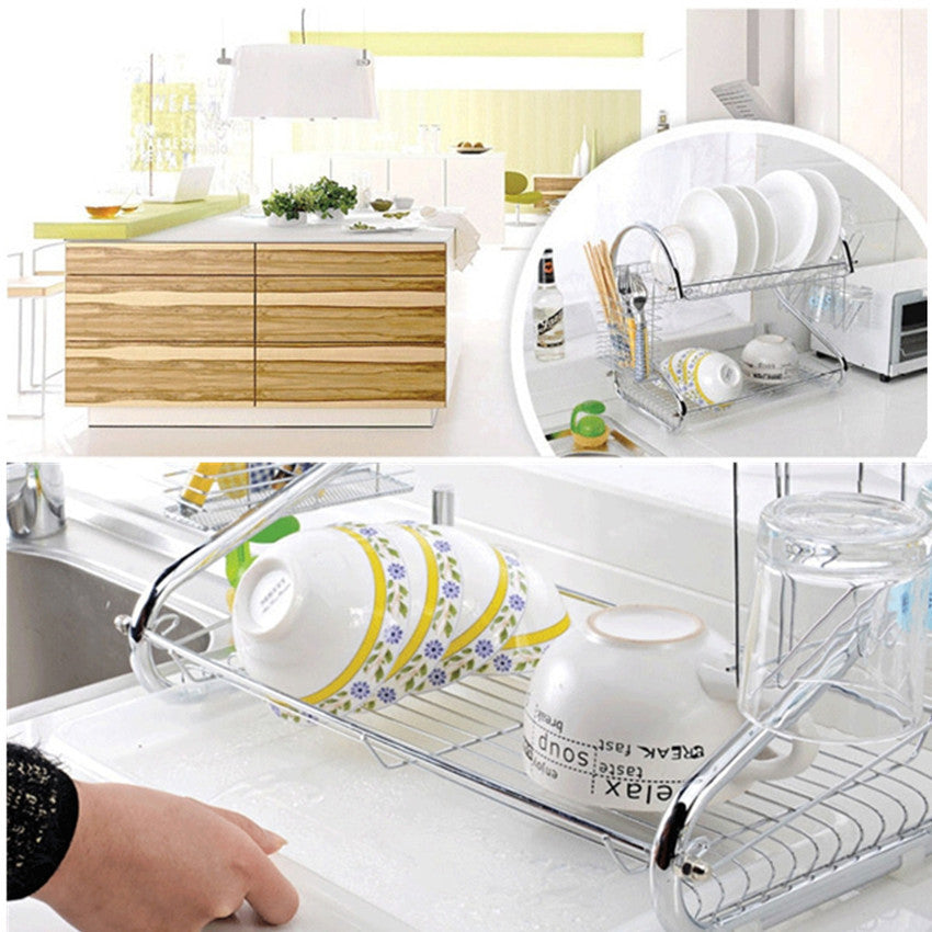 Double Layer Stainless Steel Dish Drying Rack – Space Saving For Home