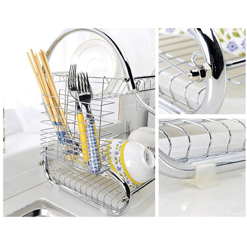 Double Layer Stainless Steel Dish Drying Rack – Space Saving For Home