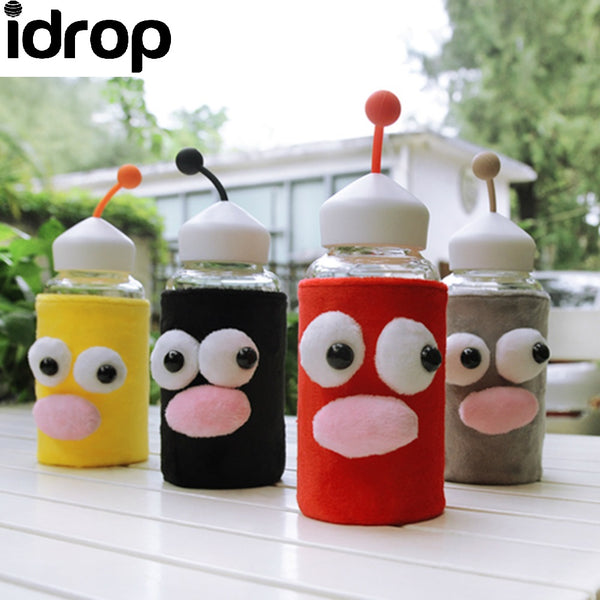 Idrop W-03153#320ml Cute Cartoon Glass Bottle With Cloth Cover