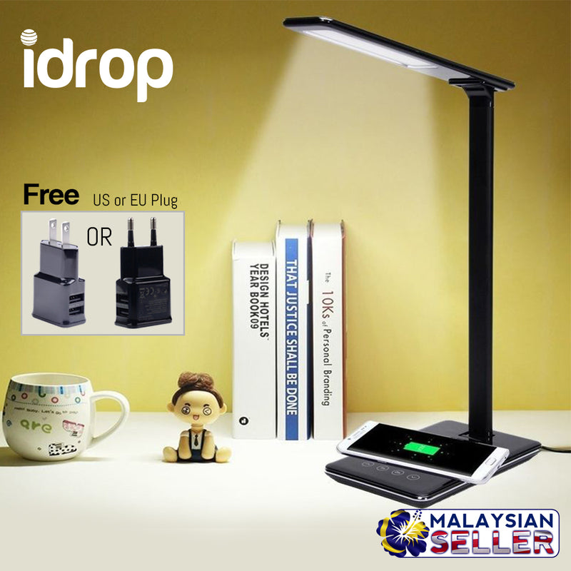 idrop WD102 LED Desk Lamp with Qi Wireless Charger With USB Charging Output, Touch-Sensitive Control, 4 Color Temperature Modes