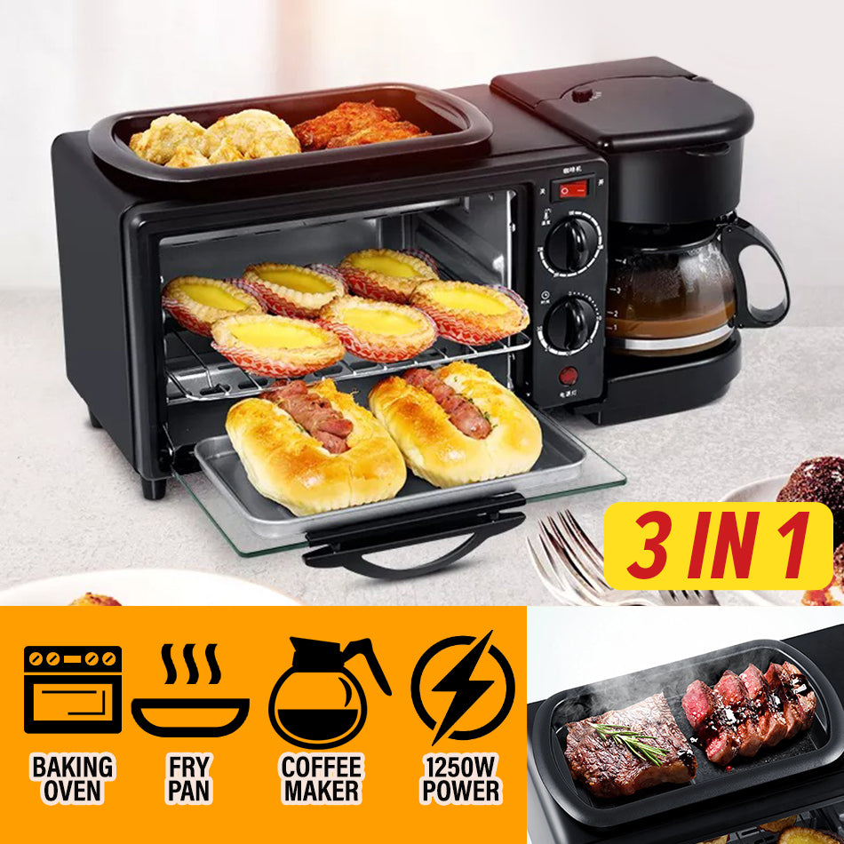 3-in-1 Multifunction Breakfast Machine Coffee Pot Frying Pan Oven