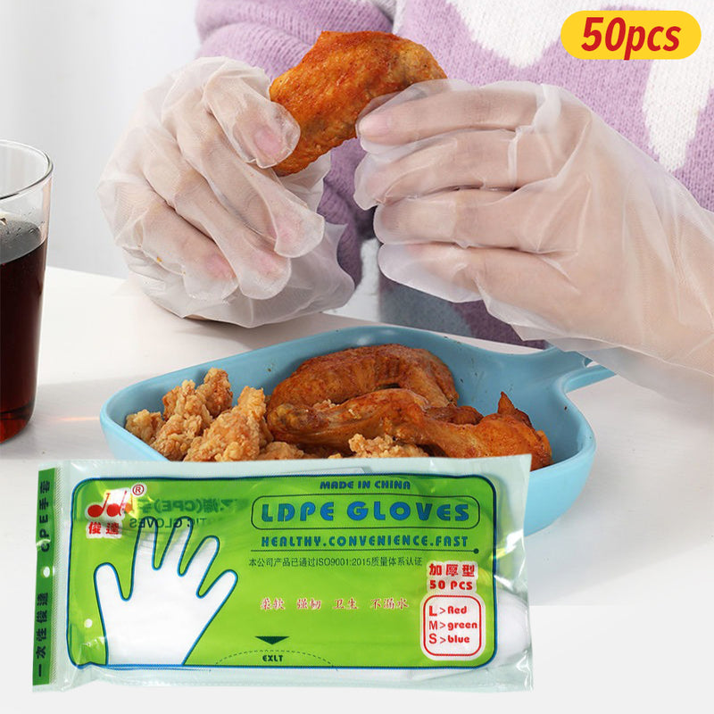 idrop [ 50pcs ] LDPE Disposable Thick PE Plastic Gloves / Sarung Tangan Plastik Pakai Buang / 一次性加厚型PE手套 (50PCS)