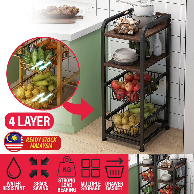 idrop 4 LAYER Multilayer Kitchen Storage Rack Shelf Drawer Basket