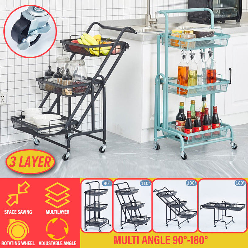 idrop [ 3 LAYER ] Multilayer Adjustable Angle Storage Trolley Rack Shelf [ 90°~180° ] / Rak Troli Pelbagai Sudut 3 Lapisan / 多功能三层可移动杂物架(三层 可落地手推车)