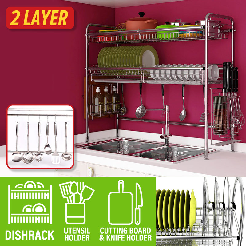 idrop 2 LAYER Kitchen Stainless Steel Sink Shelf Dish Rack Utensils Knife & Cutting Board Storage [ SUS304 ]