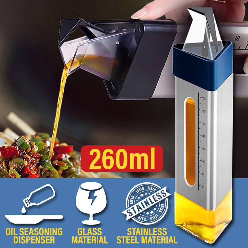 idrop 260ml Prism Stainless Steel & Glass Oil Seasoning Sauce Dispenser Bottle