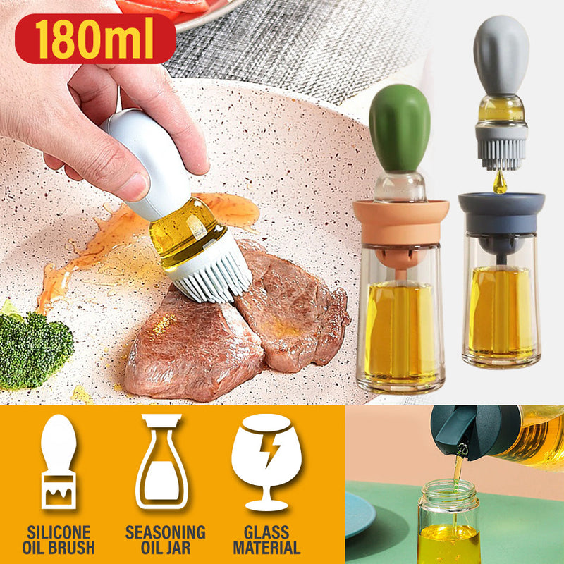 idrop [ 180ml ] Kitchen Glass Bottle Oil Jar with Silicone Brush / Bekas Botol Kaca Simpanan Minyak Perencah / 180ML油瓶刷(定量硅胶刷头油瓶)