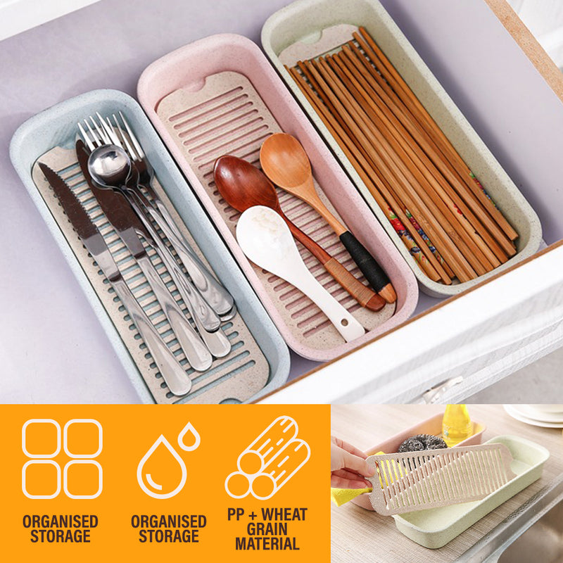 idrop Kitchen Tableware & Household Countertop Storage Box with Drainage Layer / Bekas Simpanan Barangan Perkakas Dapur & Rumah / 厨房沥水筷子笼平放塑料筷子餐具收纳盒筷子篓勺子多功能筷子篓架