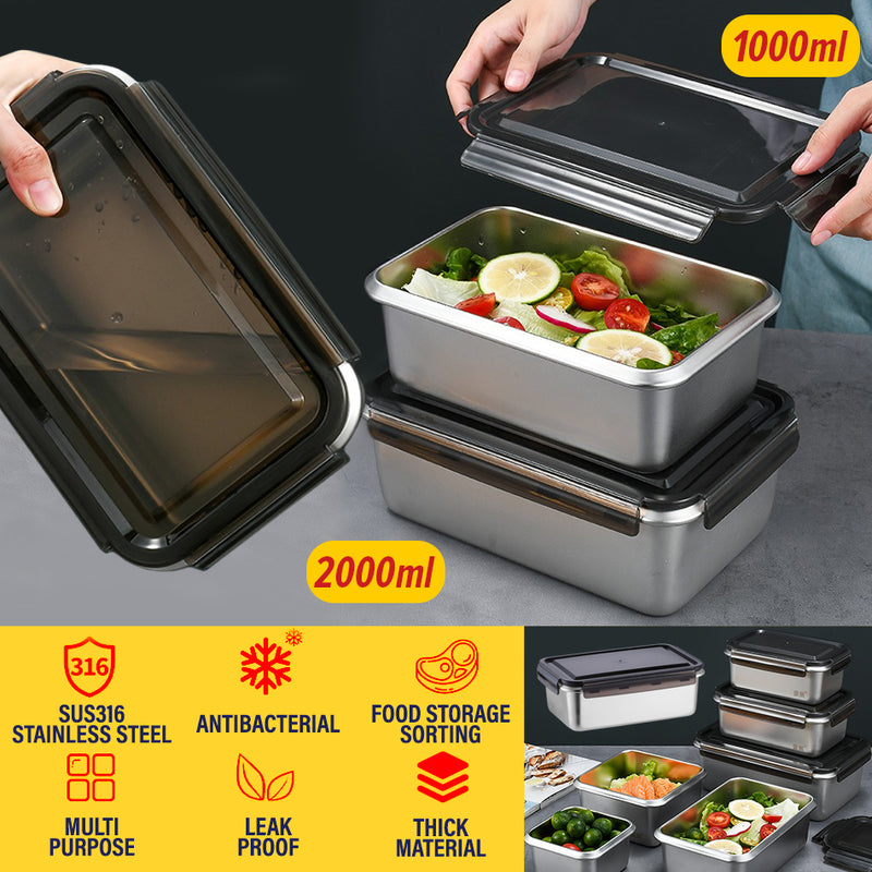 idrop [ 1000ml + 2000ml ] SUS316 Stainless Steel Antibacterial Freshkeeping Food Storage Lunchbox / Bekas Makanan Keluli tahan Karat / 316材质抗菌不锈钢2件套保鲜盒长方形