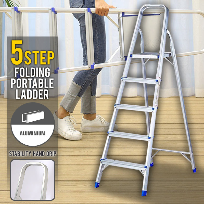 idrop 5 Step Folding Portable Household Lightweight Climbing Aluminium Ladder