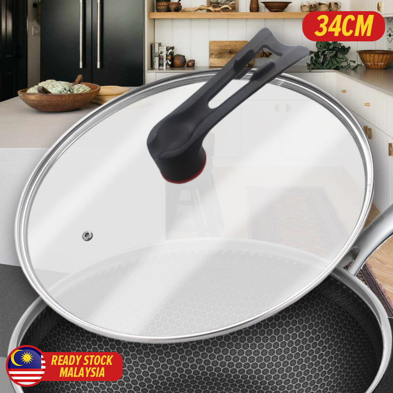 iDrop [ 34CM ] Kitchen Glass Wok Lid Cover / Penutup Periuk Masak Kaca / 【34CM】厨房玻璃锅盖盖