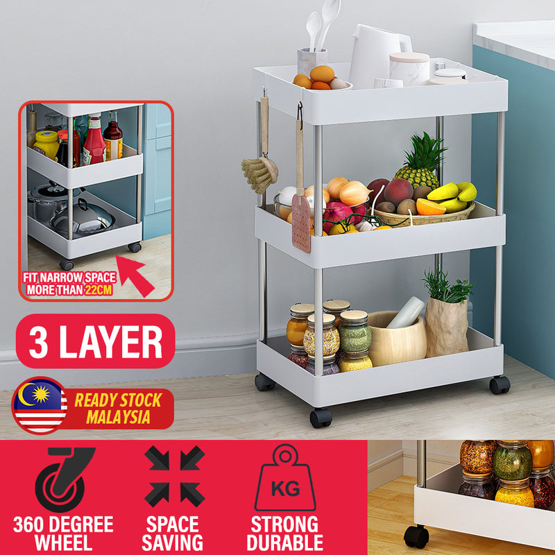 idrop 3 LAYER Multi Layer Household Kitchen Storage Rack Shelf Trolley