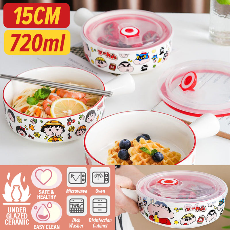 idrop [ 15cm ] Instant Noodle Ceramic Bowl with Lid Cover / Mangkuk Ceramic Dengan Penutup / 单柄陶瓷保鲜碗