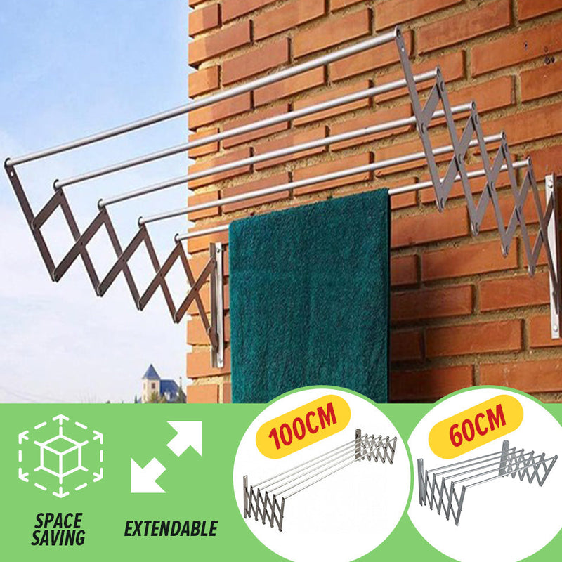 idrop [ 60CM / 100CM ] Wall Mounted 5 Bar Extendable Space Saving Clothes Laundry Hanger / Rak Gantung Baju basuhan 5 Palang / 壁挂式 5 杆可扩展节省空间的洗衣衣架