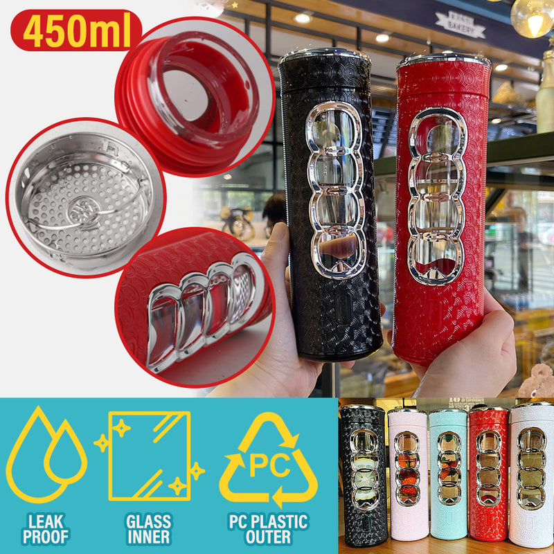 idrop [ 450ml ] Four Ring Drinking Glass Water Bottle / Botol Air Minuman / 450ML玻璃四环杯(水壶)